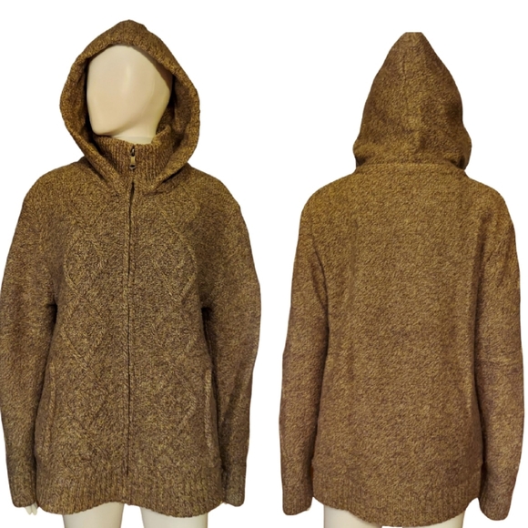 Royal Falcon Other - Royal Falcon Wool Blend Cable Knit Faux Fur Lined Hooded SweaterJacket
